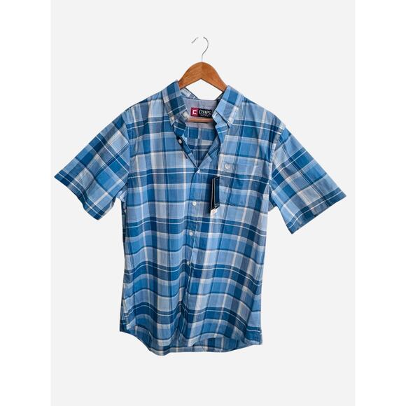 Chaps Men’s Blue Plaid Short Sleeve Button-Down Shirt – Size L NWT - Picture 3 of 12